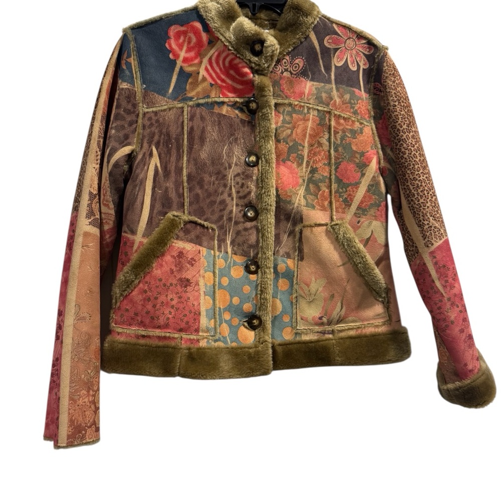 Coldwater Creek Multicolor Patchwork Teddy Jacket - Picture 2 of 10